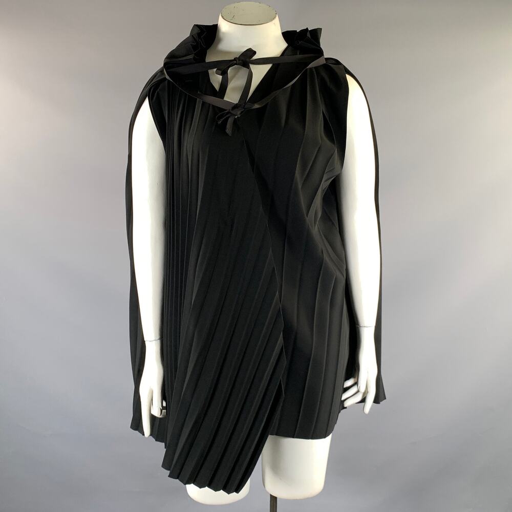 JNBY Size L Black Polyester Pleated V-Neck Dress